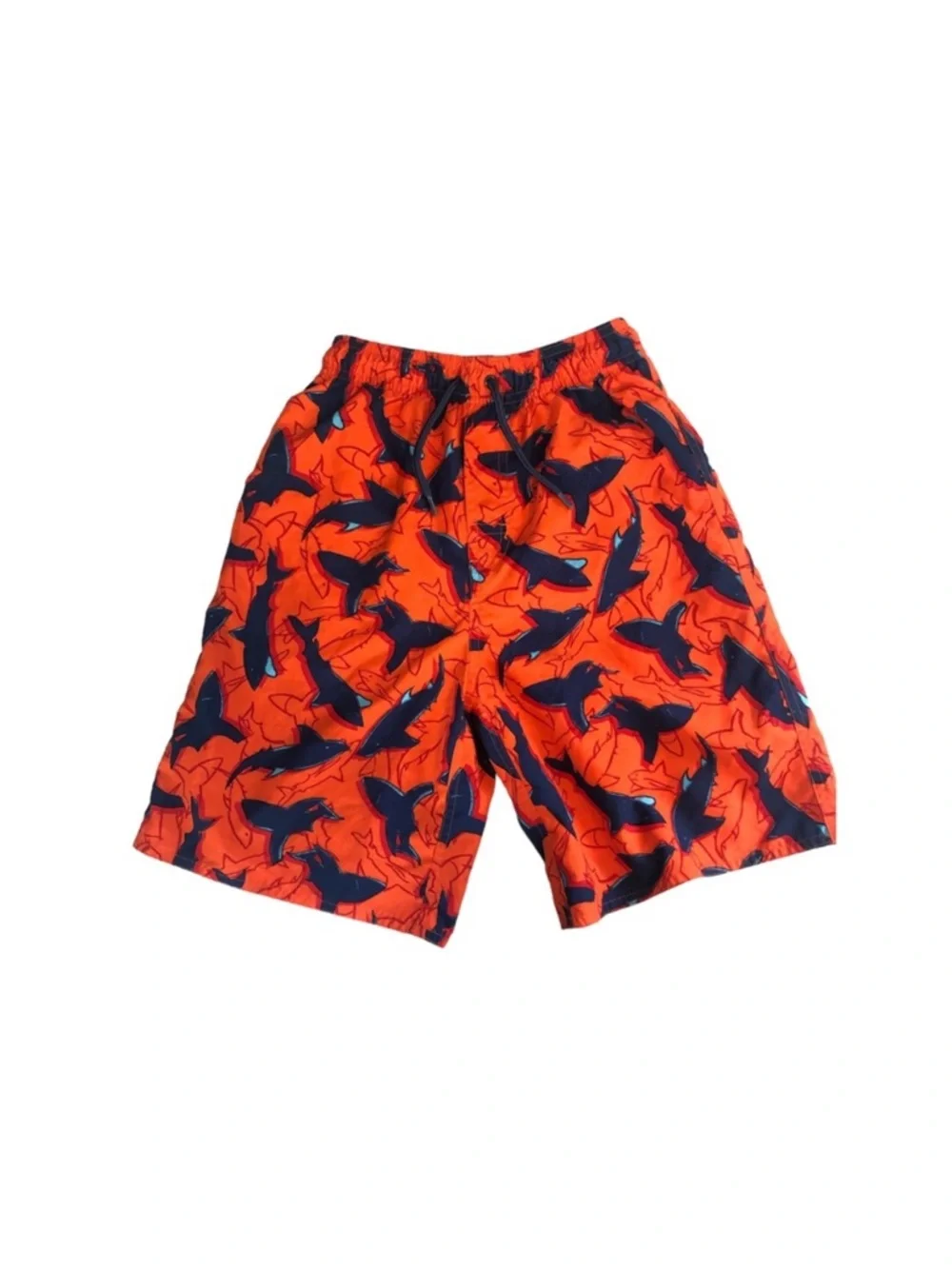 First Wave Boy’s Orange Blue Shark Swim Trunks Size 10